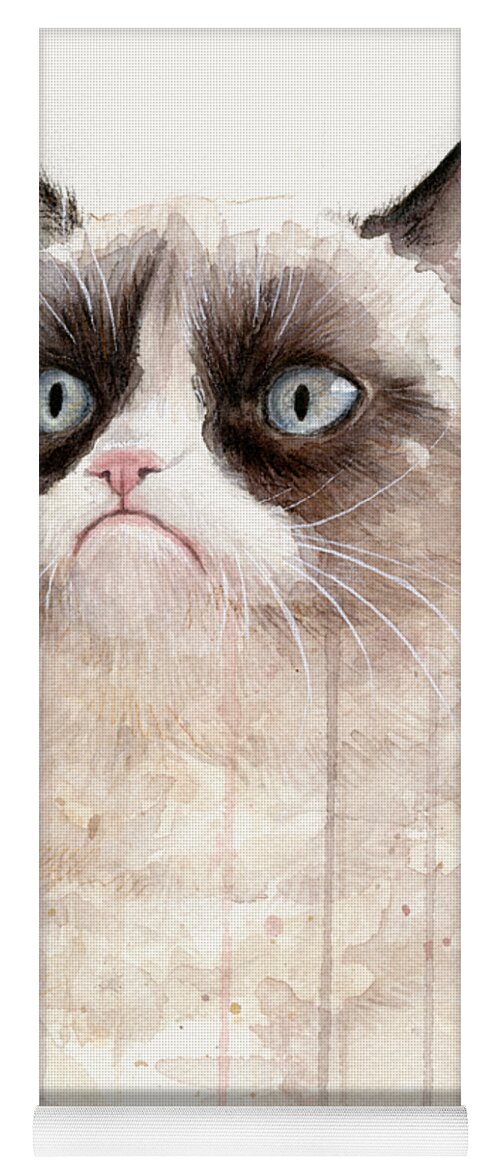 Grumpy Yoga Mat featuring the painting Grumpy Watercolor Cat by Olga Shvartsur