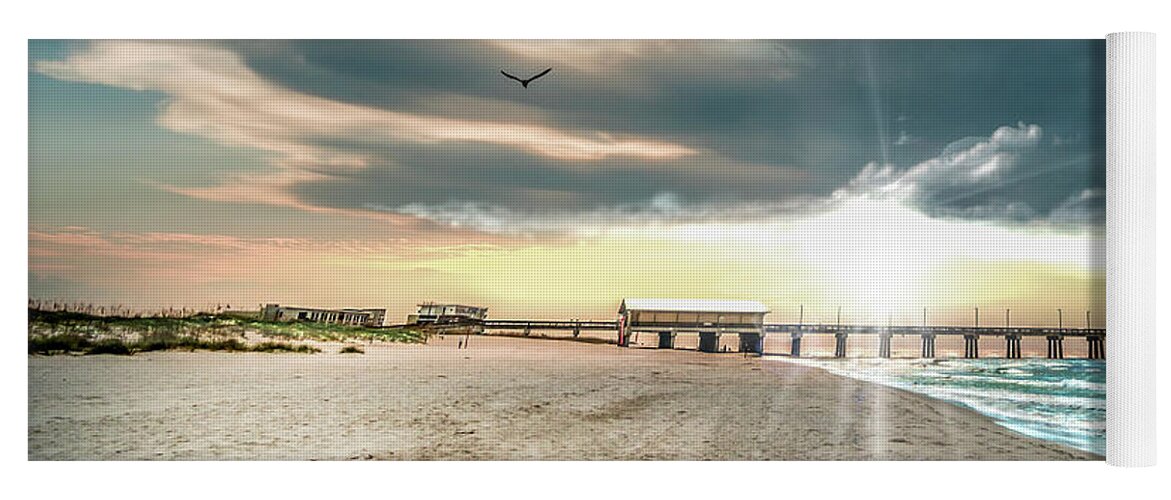 Al Yoga Mat featuring the photograph Gulf Shores AL Pier Seascape Sunrise 152C by Ricardos Creations