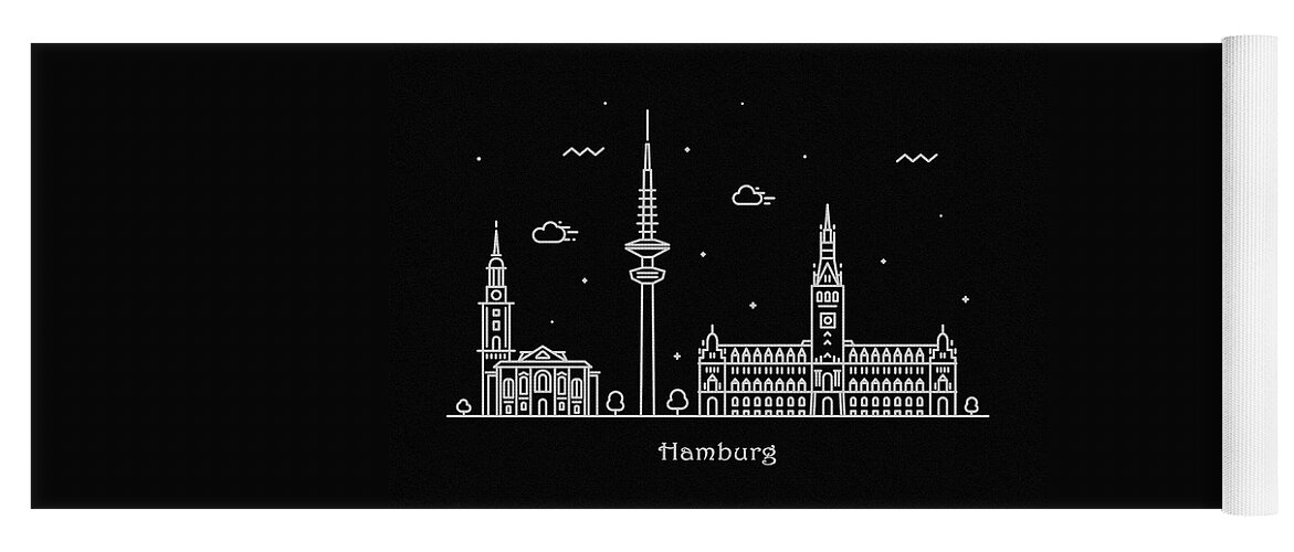 Hamburg Yoga Mat featuring the drawing Hamburg Skyline Travel Poster by Inspirowl Design