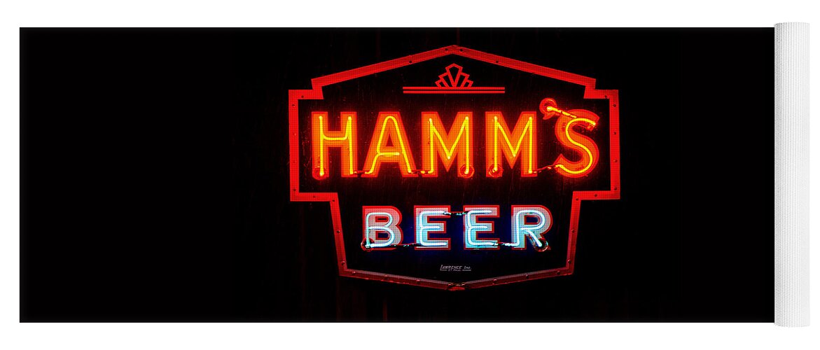 Hamm's Beer Yoga Mat featuring the photograph Hamm's Beer by Susan McMenamin