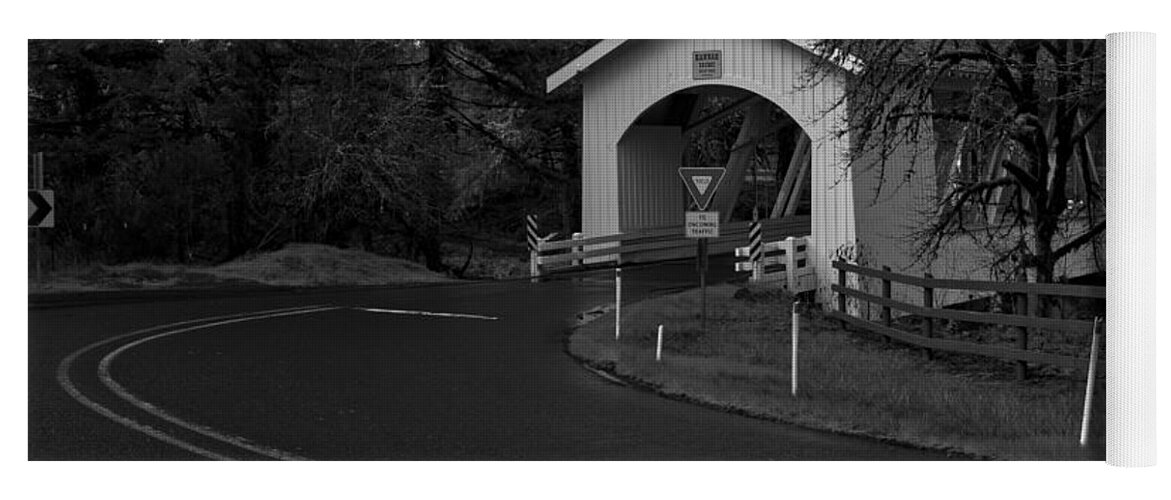 Black And White Yoga Mat featuring the photograph Hannah Covered Bridge - Black And White by Adam Jewell