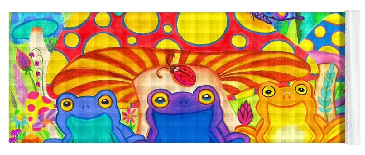 Frogs Yoga Mat featuring the digital art Happy Frogs in the Forest by Nick Gustafson