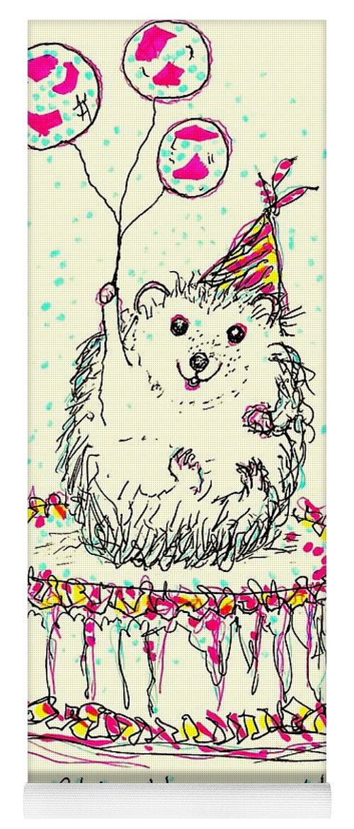 Hedgehog Yoga Mat featuring the drawing Happy Hedgehog Birthday by Denise F Fulmer