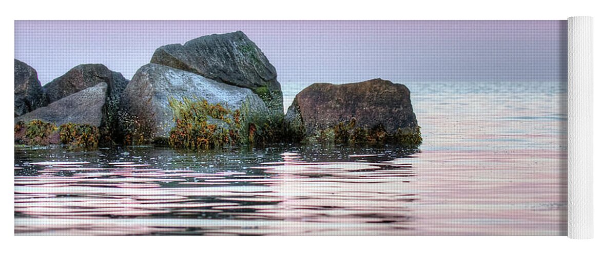 Monhegan Island Yoga Mat featuring the photograph Harbor Breakwater by Tom Cameron