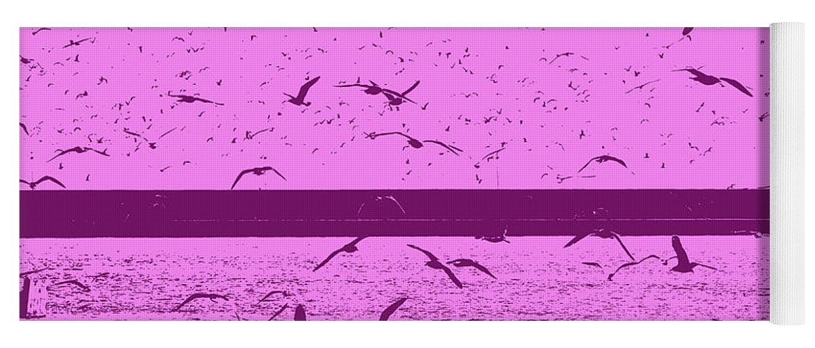 Guernsey Yoga Mat featuring the photograph Harbor Gulls Purple by Eddie Barron