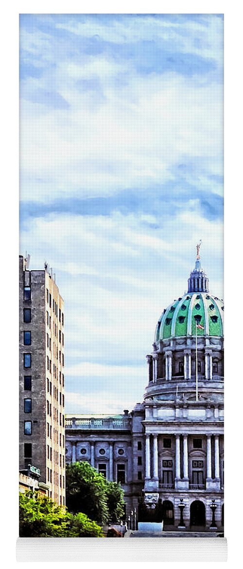 Harrsiburg Yoga Mat featuring the photograph Harrisburg PA - Capitol Building Seen from State Street by Susan Savad