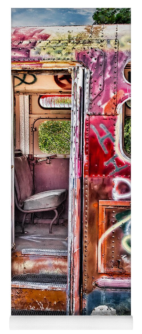 Graffiti Yoga Mat featuring the photograph Haunted Graffiti Art Bus by Susan Candelario