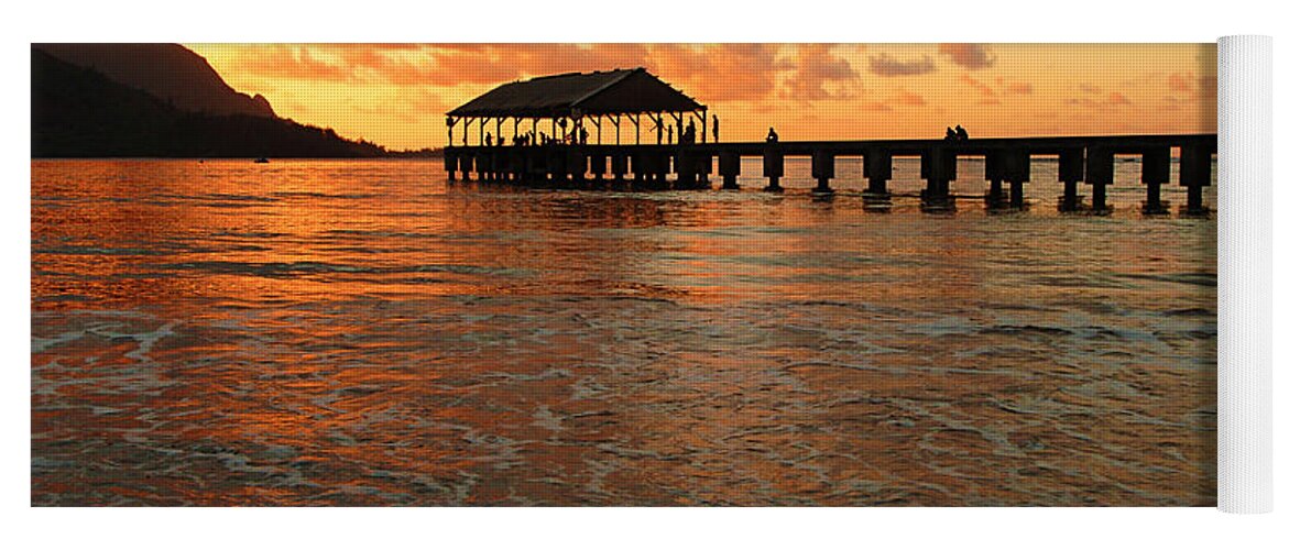Hanalei Pier Kauai Yoga Mat featuring the photograph Hawaiian Sunset Hanalei Bay 1 by Bob Christopher