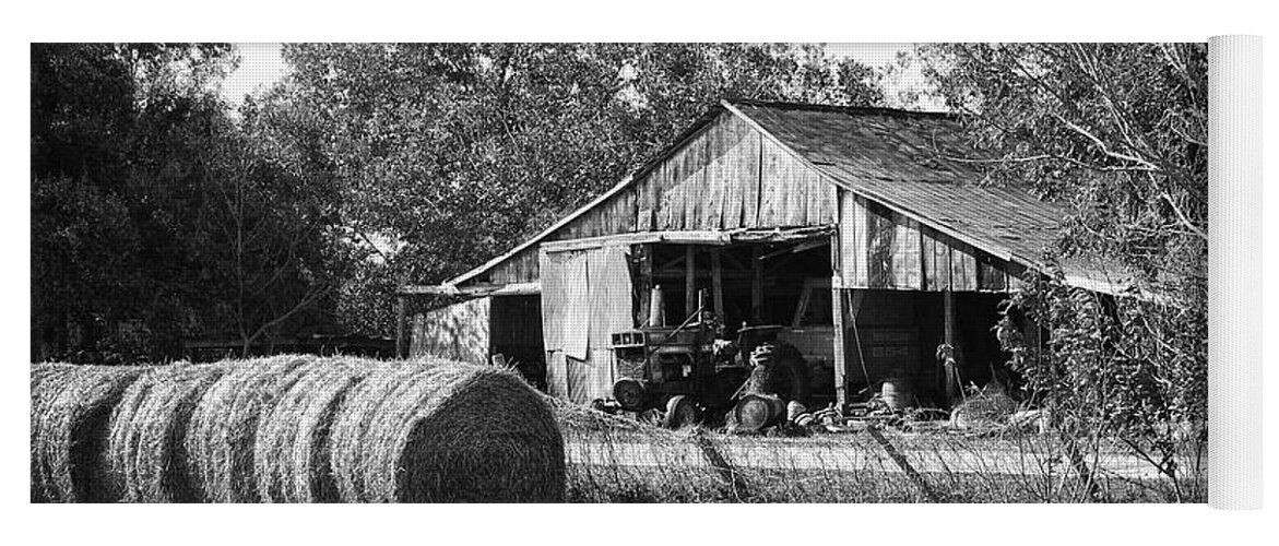 Alabama Photographer Yoga Mat featuring the digital art Hay and the Old Barn - BW by Michael Thomas