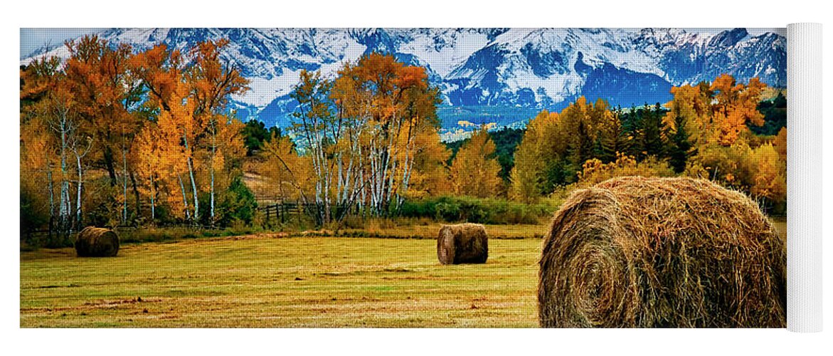 Hay Yoga Mat featuring the photograph Hay Bales in the Mountain Valley by David Soldano