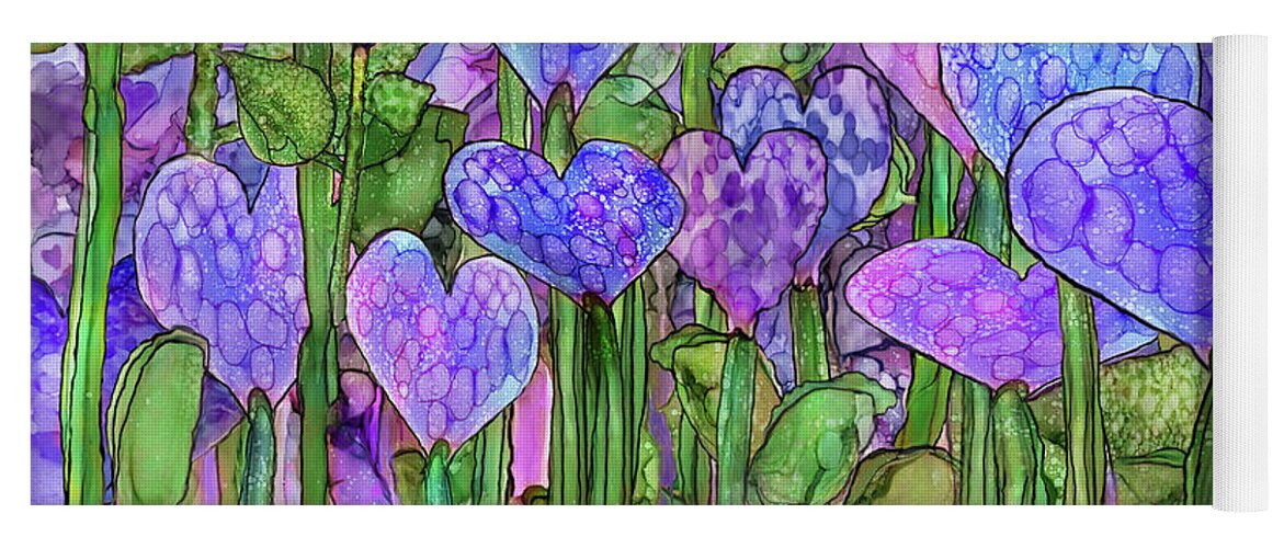 Carol Cavalaris Yoga Mat featuring the mixed media Heart Bloomies 3 - Purple by Carol Cavalaris