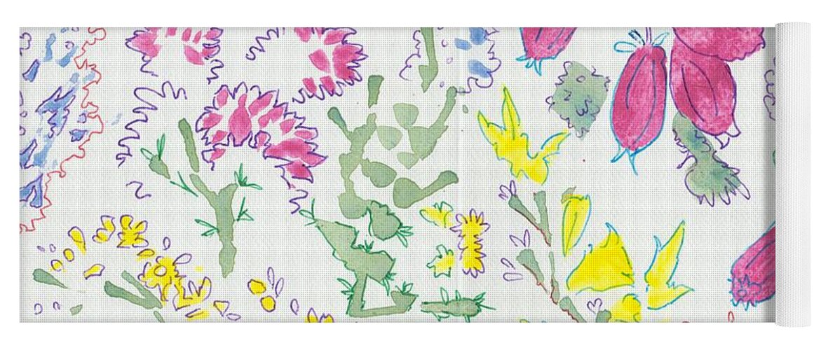 Heather Yoga Mat featuring the painting Heather and Gorse watercolor illustration pattern by Mike Jory
