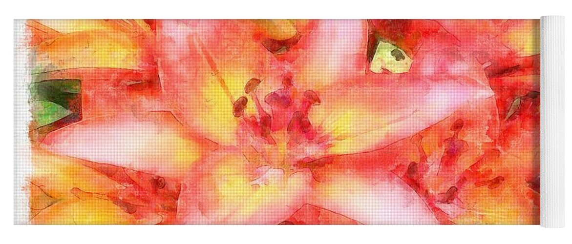 Orange Lily Yoga Mat featuring the painting Helen's Lilies Watercolor by Taiche Acrylic Art