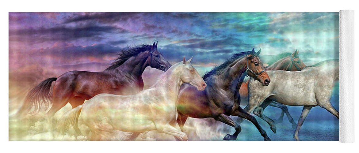 Horses Yoga Mat featuring the digital art Herd of horses in pastel by Lilia D