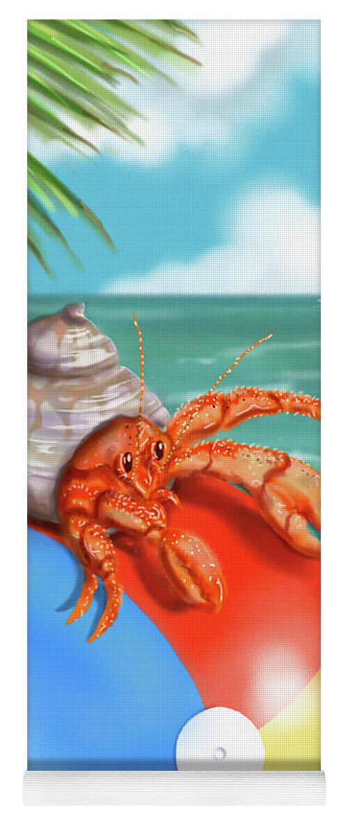 Crab Yoga Mat featuring the mixed media Hermit Crab on a Beachball by Shari Warren