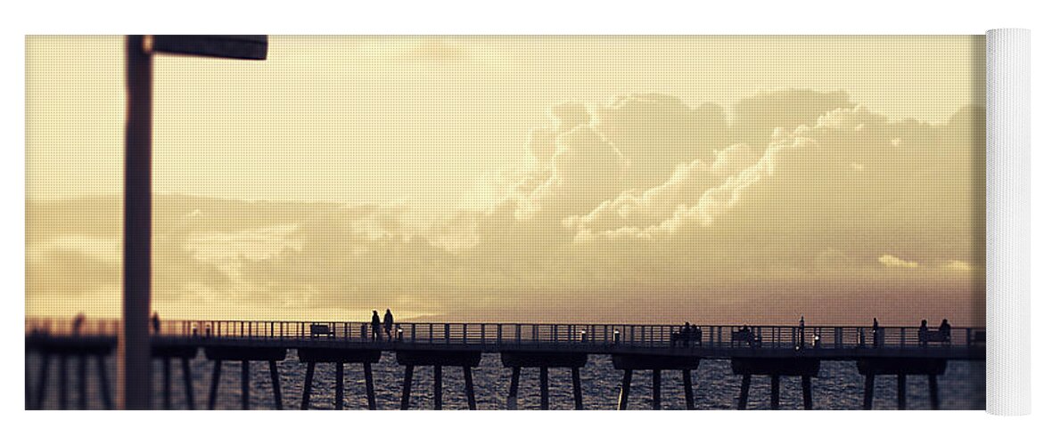 Hermosa Beach Yoga Mat featuring the photograph Hermosa Beach Pier At Sunset by Phil Perkins