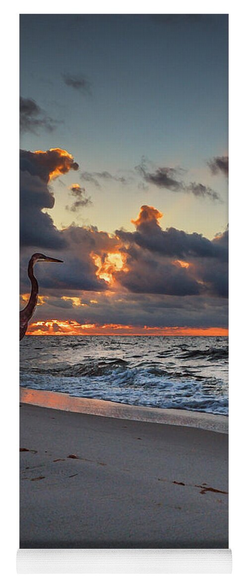 Palm Yoga Mat featuring the photograph Heron Sunrise Vertical by Michael Thomas