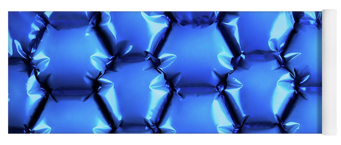 Abstract Yoga Mat featuring the photograph Hexagonal blue bubble textured background by Simon Bratt
