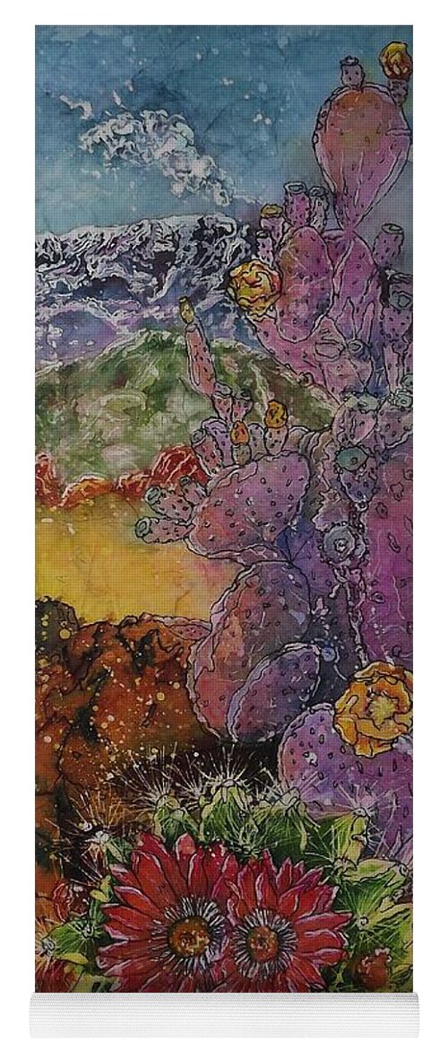 Watercolor Batik Yoga Mat featuring the mixed media High Desert Spring by Carol Losinski Naylor