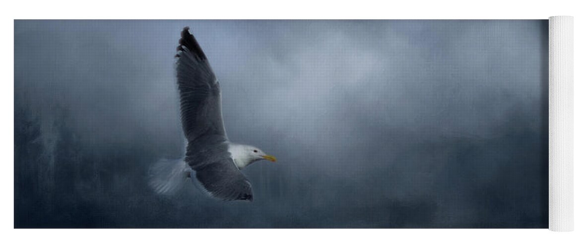 Seagull Yoga Mat featuring the photograph High Flying Gull by Marilyn Wilson