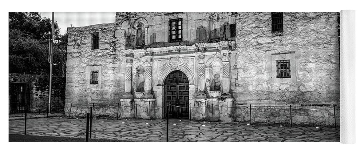 America Yoga Mat featuring the photograph Historic Alamo Mission - San Antonio Texas - Black and White by Gregory Ballos