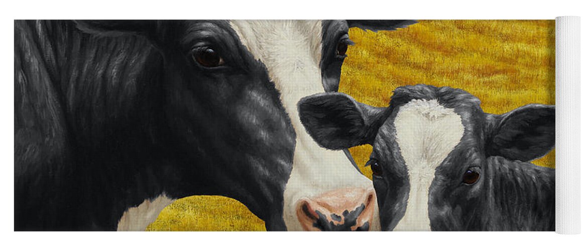 Cow Yoga Mat featuring the painting Holstein Cow and Calf Farm by Crista Forest