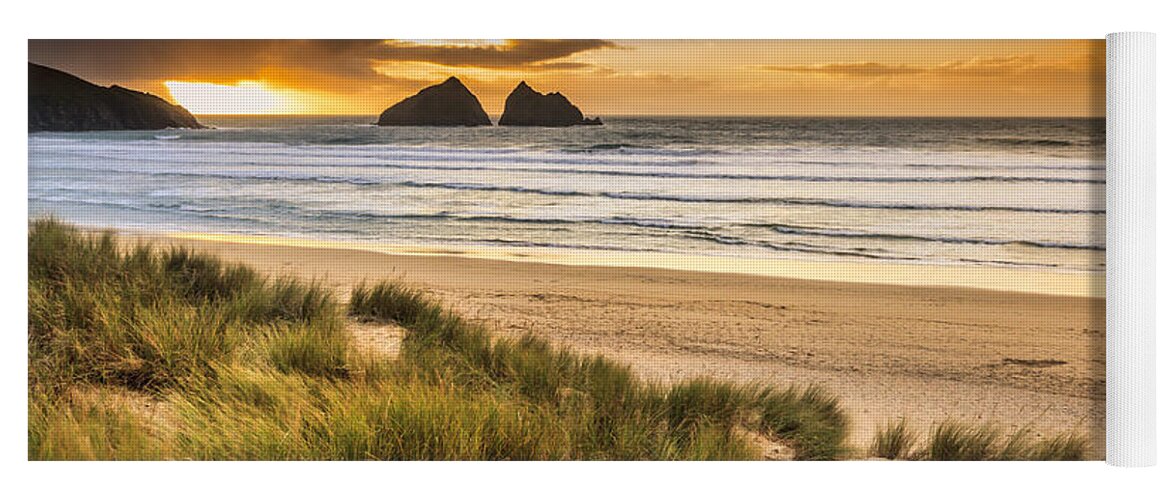 Coastline Yoga Mat featuring the photograph Holywell Bay Sunset - 4 by Chris Smith