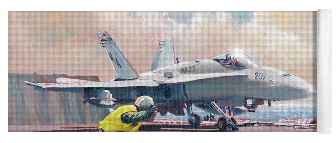 Aviation Art Yoga Mat featuring the painting Hornet Launch by Douglas Castleman