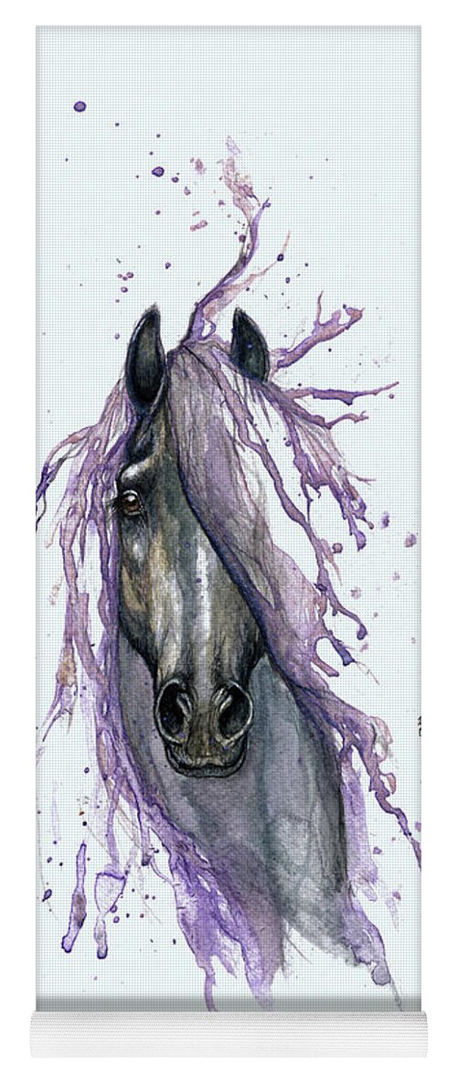 Horse Yoga Mat featuring the painting Horse With Purple Mane 2014 by Ang El