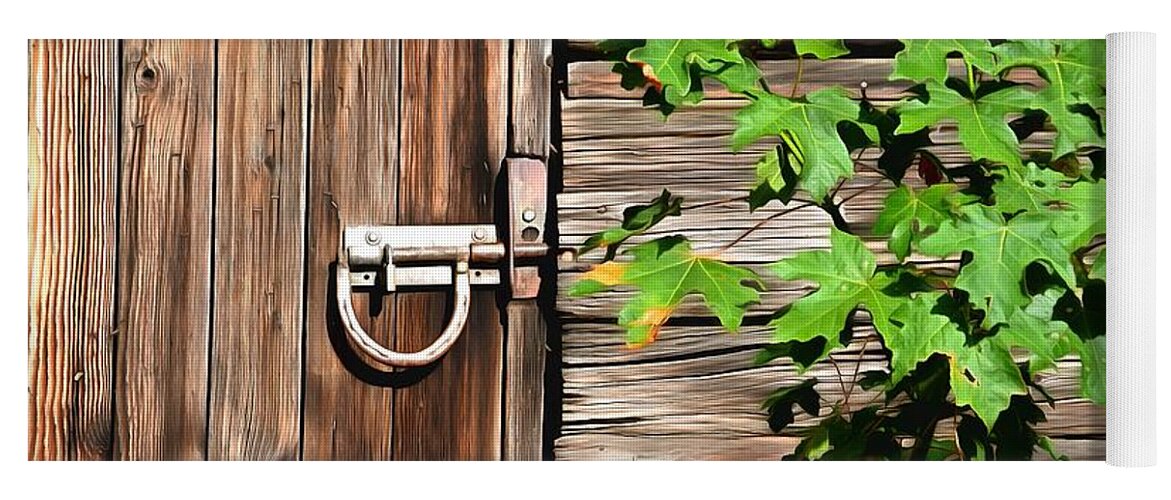 Barbara Snyder Yoga Mat featuring the photograph Horseshoe Latch on the Barn Door Painting by Barbara Snyder