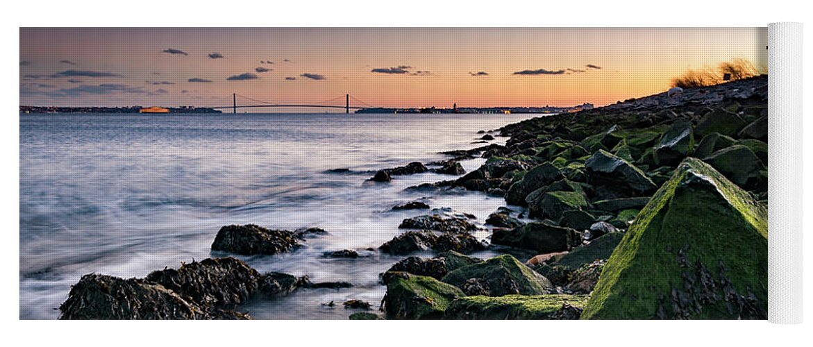 Sunset Yoga Mat featuring the photograph Hudson River and Verrazano-Narrows Bridge by Zawhaus Photography