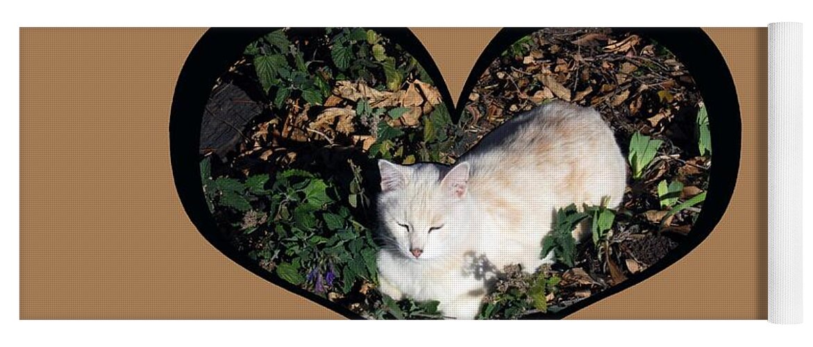 Love Yoga Mat featuring the digital art I Chose Love with a Cat Enjoying Catnip in a Garden by Julia L Wright