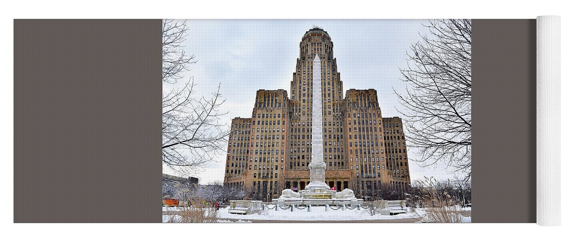 Art Deco Yoga Mat featuring the photograph Iconic Buffalo City Hall in Winter by Nicole Lloyd