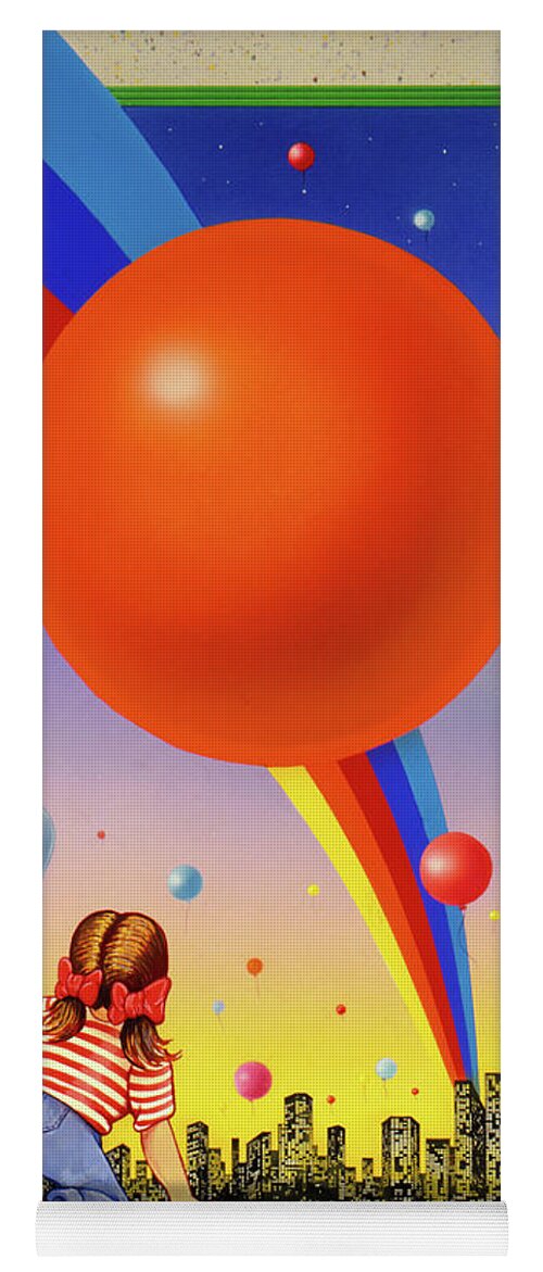 Balloons Winder Child Teddy Bear Joy Kids Rainbow Yoga Mat featuring the mixed media Imagine by Murry Whiteman