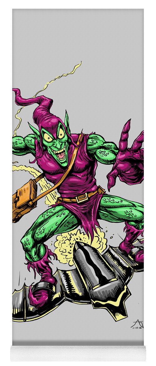 Green Goblin Yoga Mat featuring the drawing In Green Pursuit by John Ashton Golden