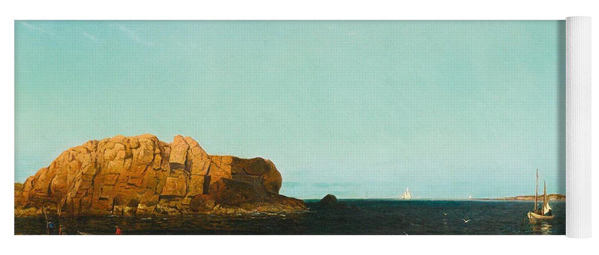 Arthur Quartley Yoga Mat featuring the painting Indian Rock. Narragansett Bay by Arthur Quartley