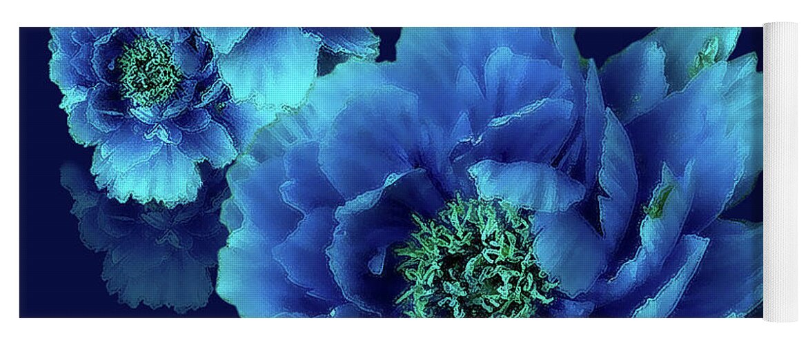 Blue Flowers Yoga Mat featuring the digital art Indigo Blue At Midnight by J Marielle