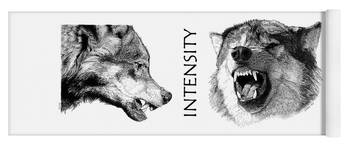 Wolf Yoga Mat featuring the drawing Intensity by Scott Woyak