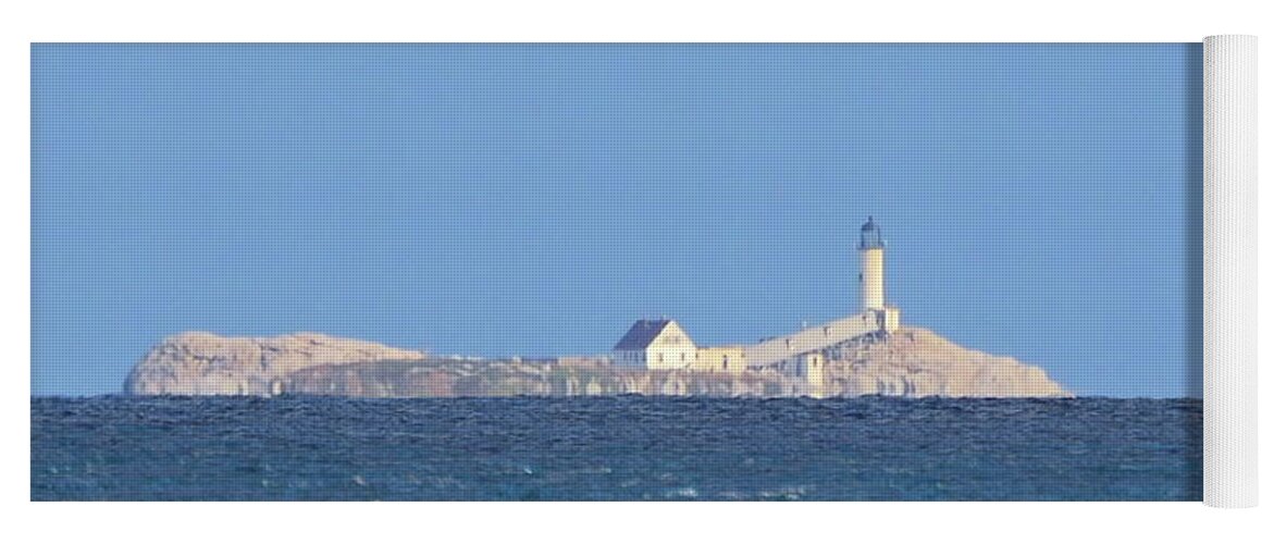 Lighthouse Yoga Mat featuring the pyrography Isle of Shoals Lighthouse by Harry Moulton