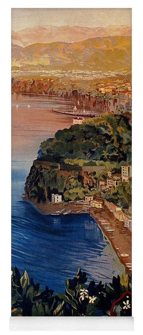 Vintage Yoga Mat featuring the digital art Italy Sorrento Bay of Naples vintage Italian travel advert by Heidi De Leeuw