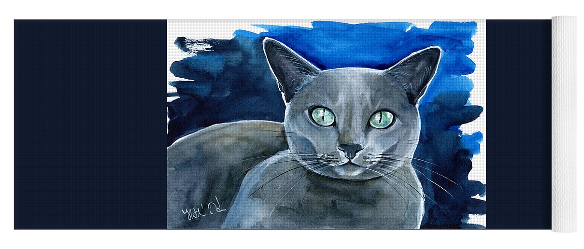 Russian Blue Yoga Mat featuring the painting Jackpot - Russian Blue Cat Painting by Dora Hathazi Mendes