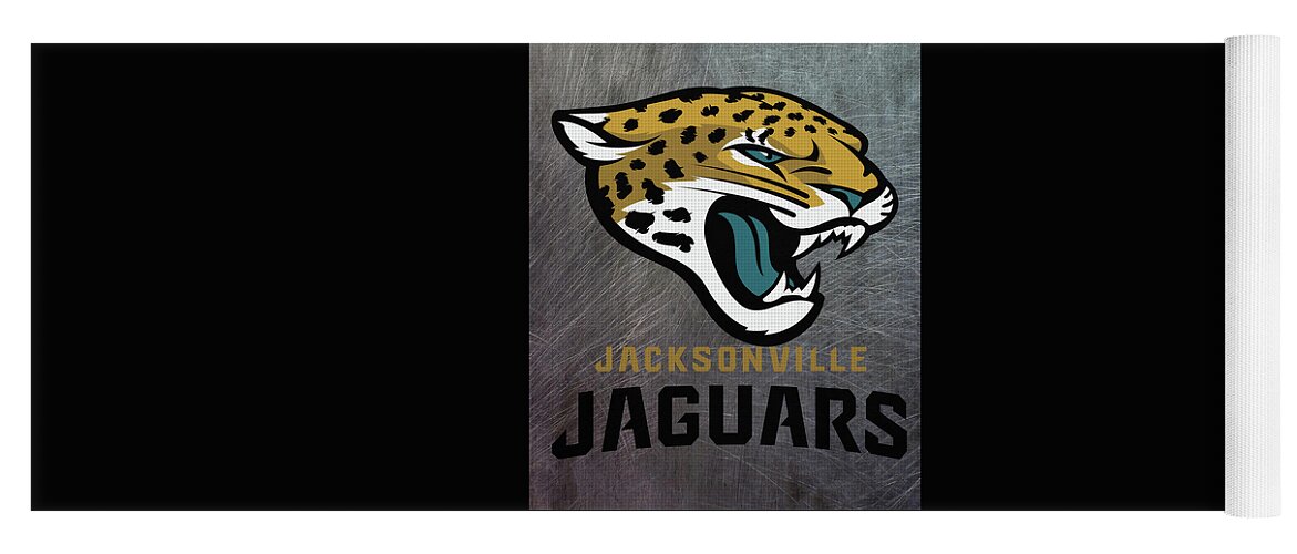 Jacksonville Jaguars Yoga Mat featuring the mixed media Jacksonville Jaguars on an abraded steel texture by Movie Poster Prints