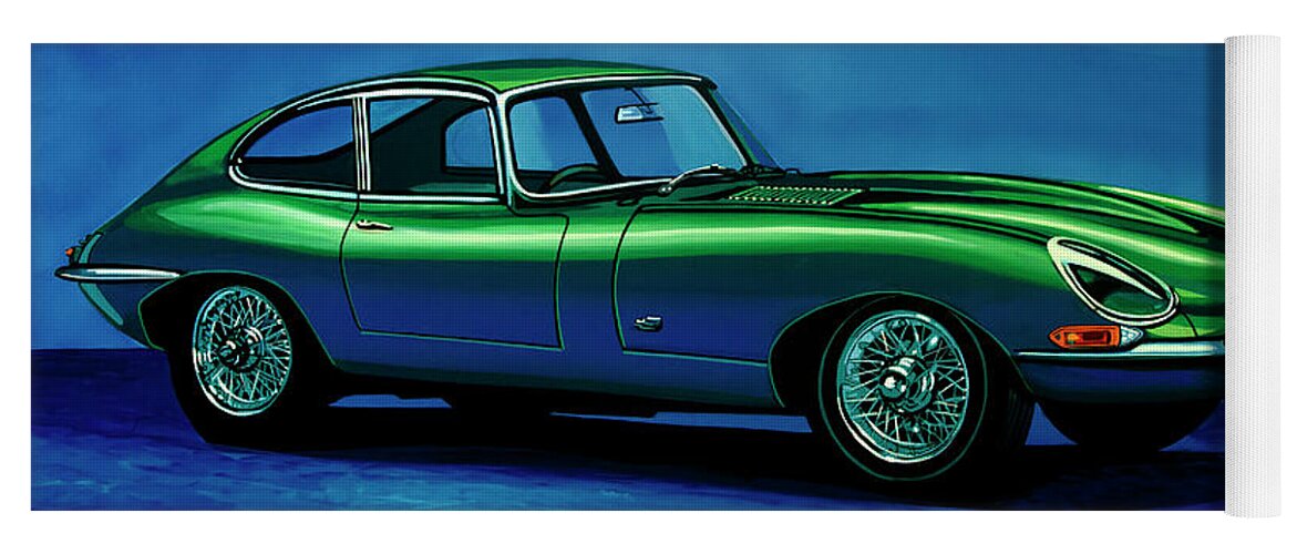 Jaguar E-type Yoga Mat featuring the painting Jaguar E-Type 1967 Painting by Paul Meijering
