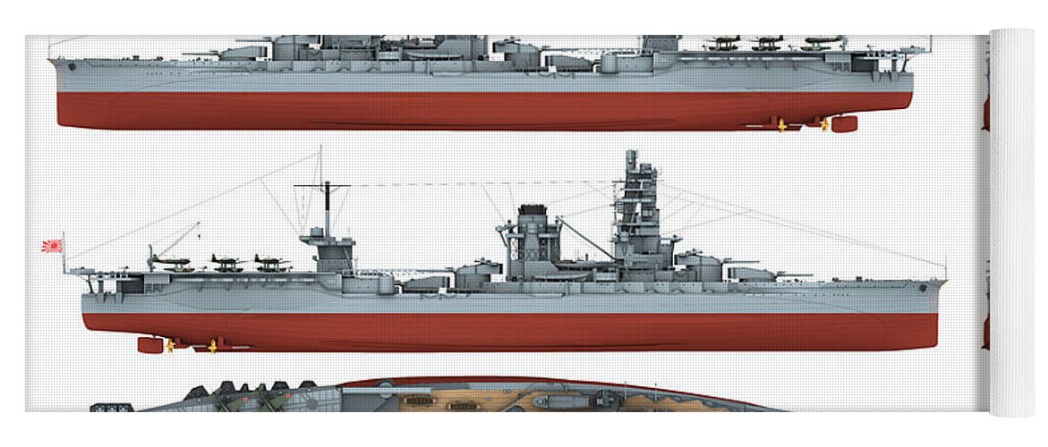 Battleship Yoga Mat featuring the digital art Japanese Battleship Ise by Carlo Cestra