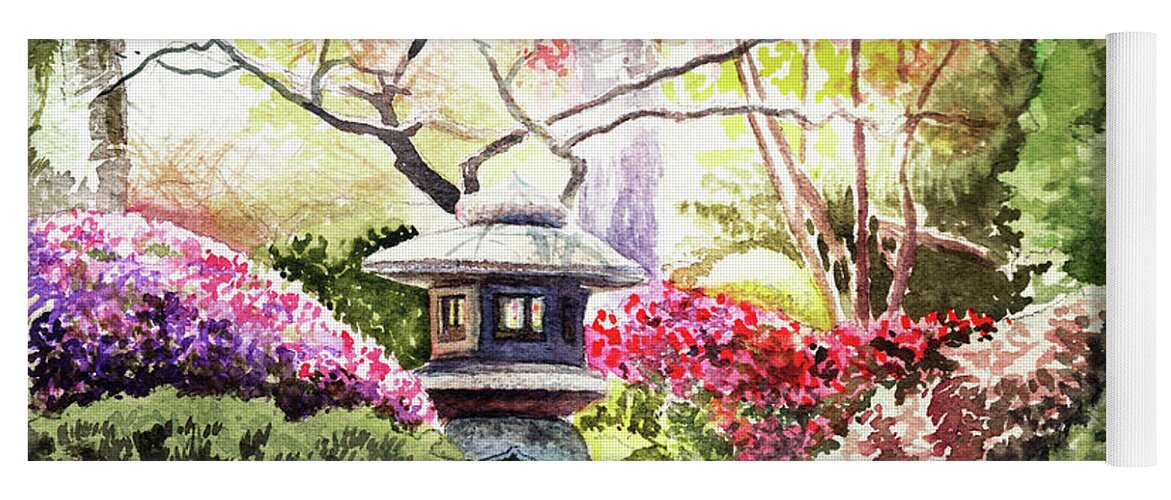 Landscape Yoga Mat featuring the painting Japanese Garden In The Spring by Irina Sztukowski