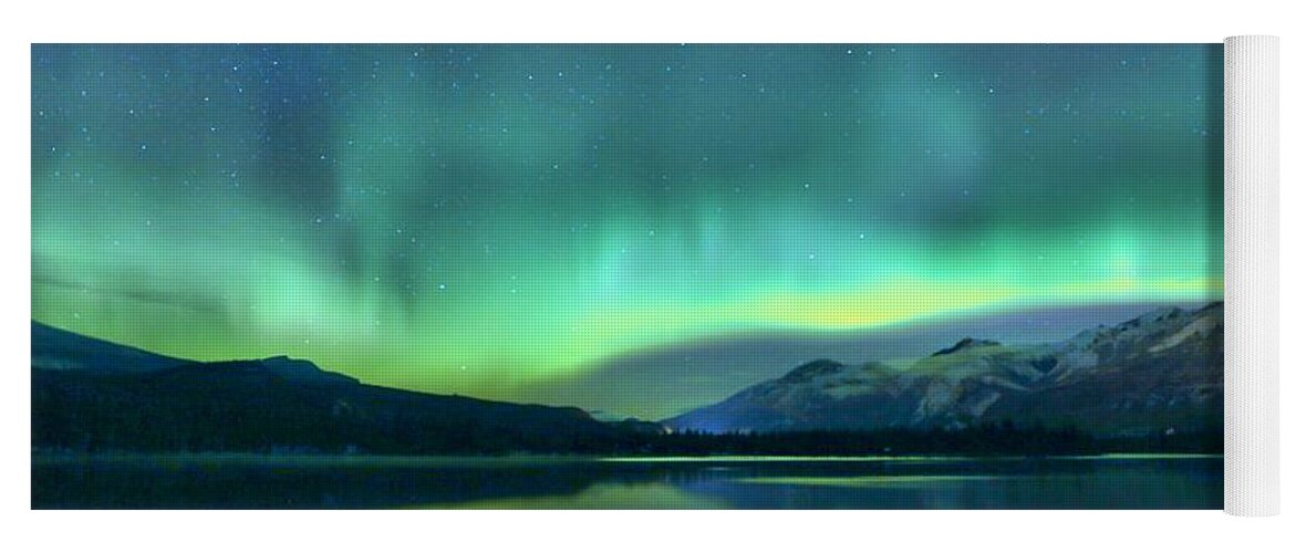 Northern Lights Yoga Mat featuring the photograph Jasper Shades Of Green by Adam Jewell