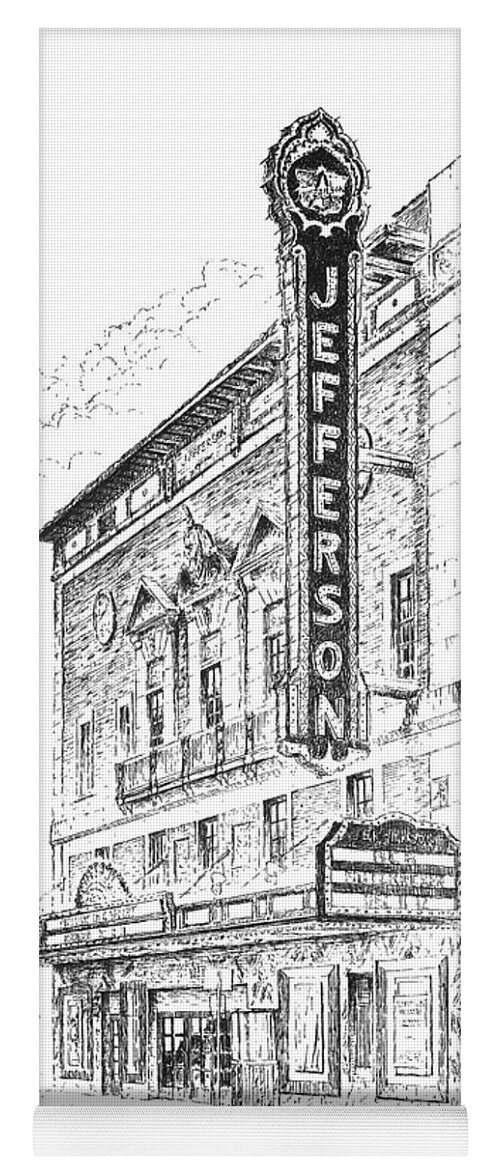 Jefferson Theatre Yoga Mat featuring the drawing Jefferson Theatre by Randy Welborn