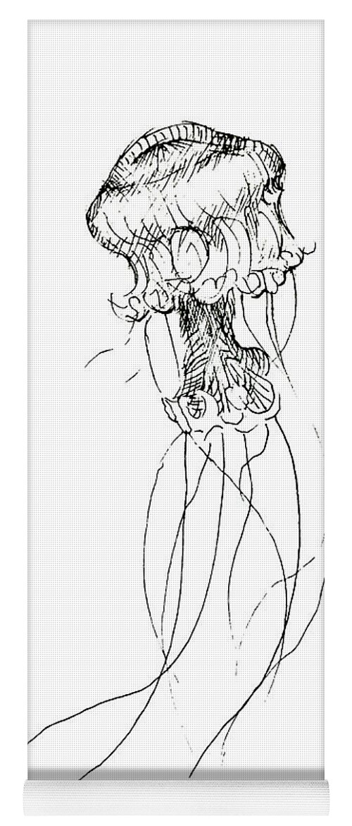 Jellyfish Sketch Black And White Nautical Theme Decor Yoga Mat
