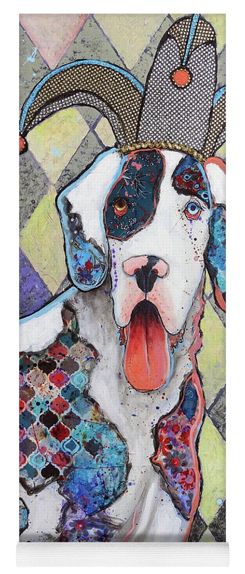 Harlequin Great Dane Yoga Mat featuring the painting Jest, I Surely Do by Ande Hall
