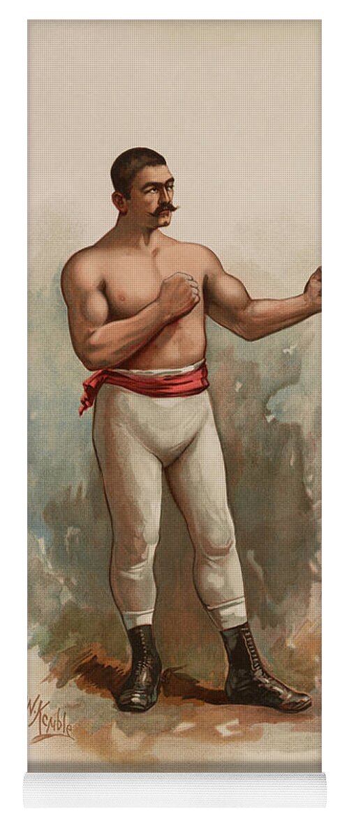 Boxing Yoga Mat featuring the painting John L. Sullivan - Champion Pugilist - Color Print by War Is Hell Store